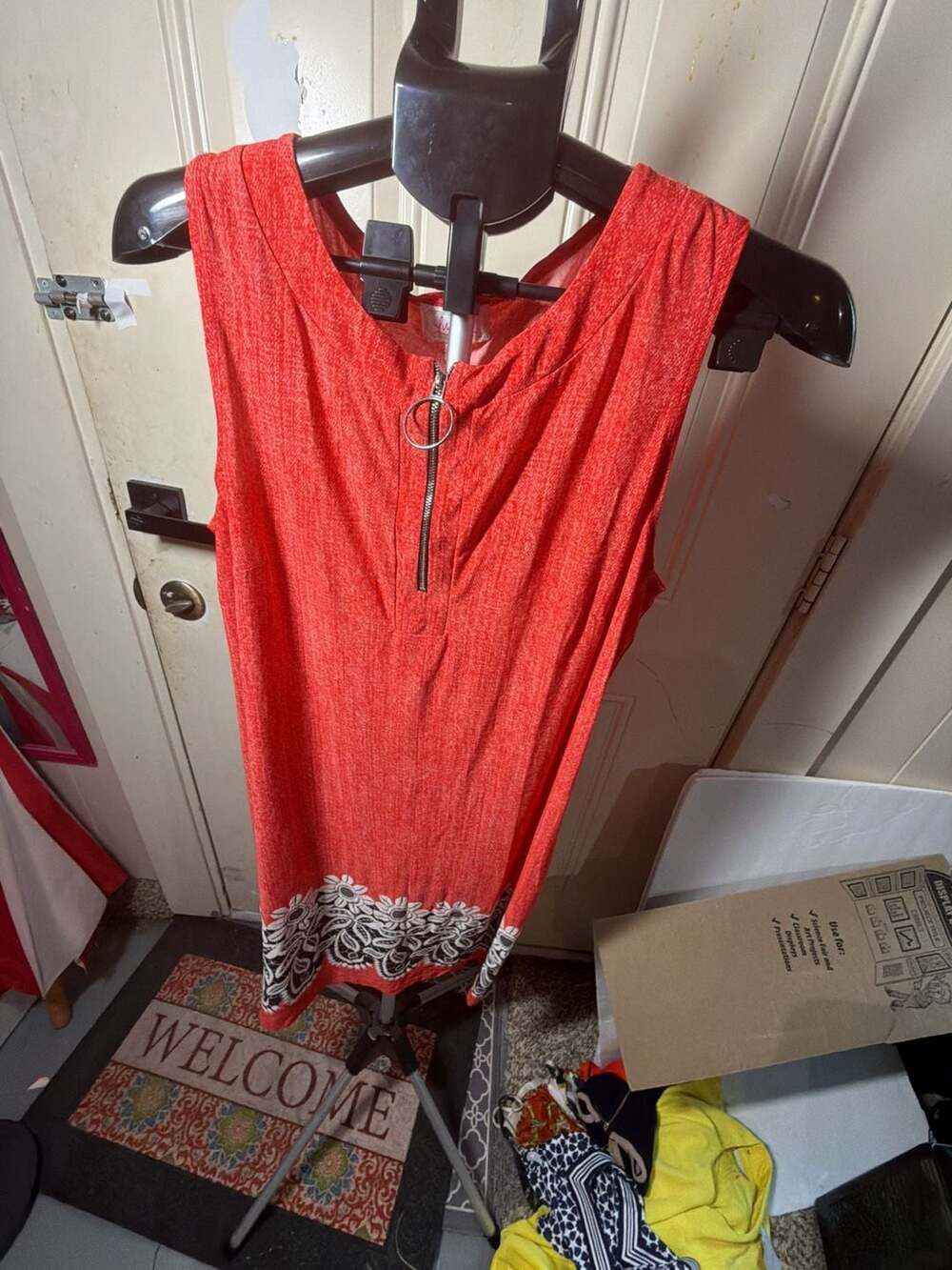 Ivy Lane Women's Sleeveless Red Textured Dress with Front O-Ring Zipper and Hem